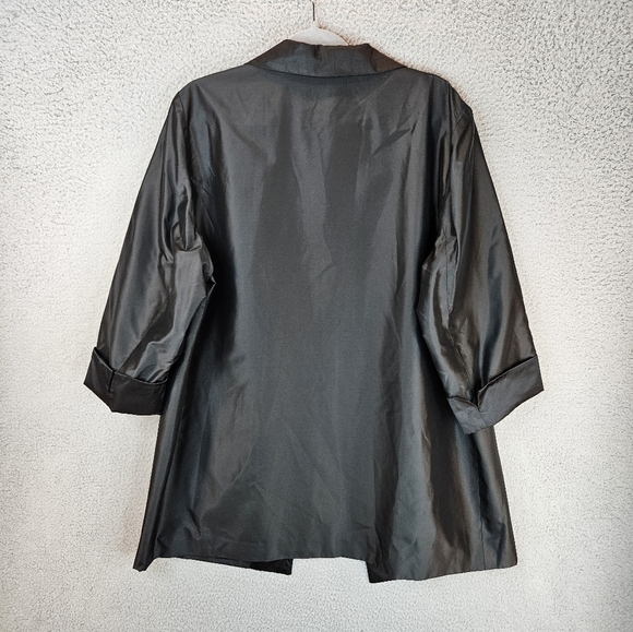 Kate Hill Women Jacket Sz 28W Black Silk Evening Glam Open Front Lightweight - Picture 7 of 12